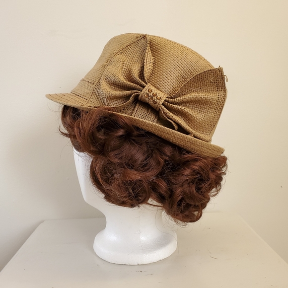 Vintage Woven Straw Fedora Hat With Bow Detail - Picture 3 of 12